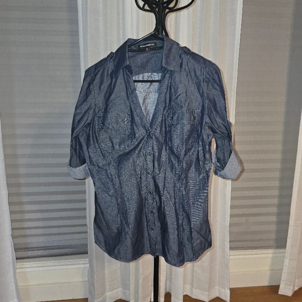 Express Blue Denim Button-Up Shirt Medium GUC